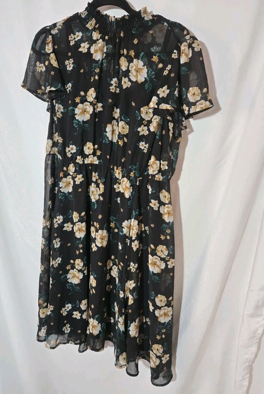 Torrid Women's Size 1 Black Floral Midi Dress whimsigoth Fairy Sheer tea party